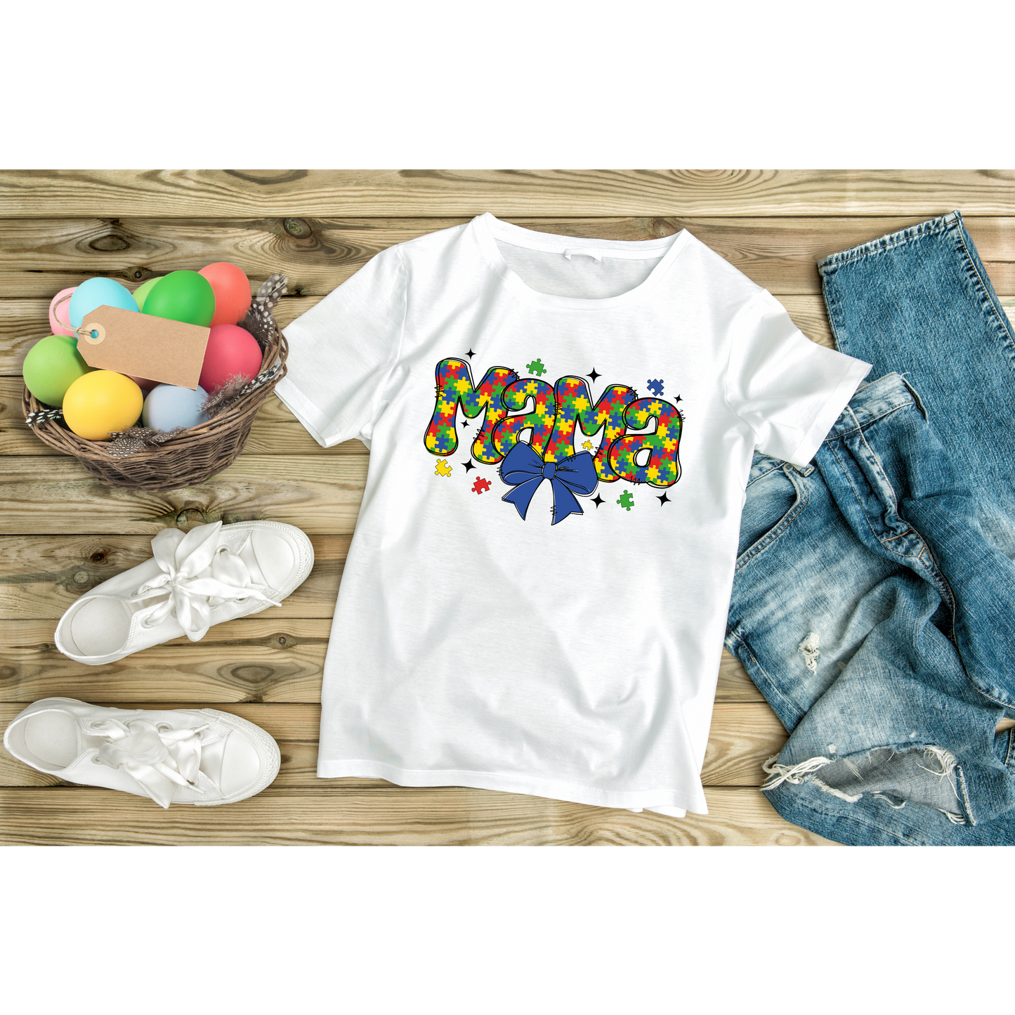 Autism Mama With Blue Bow