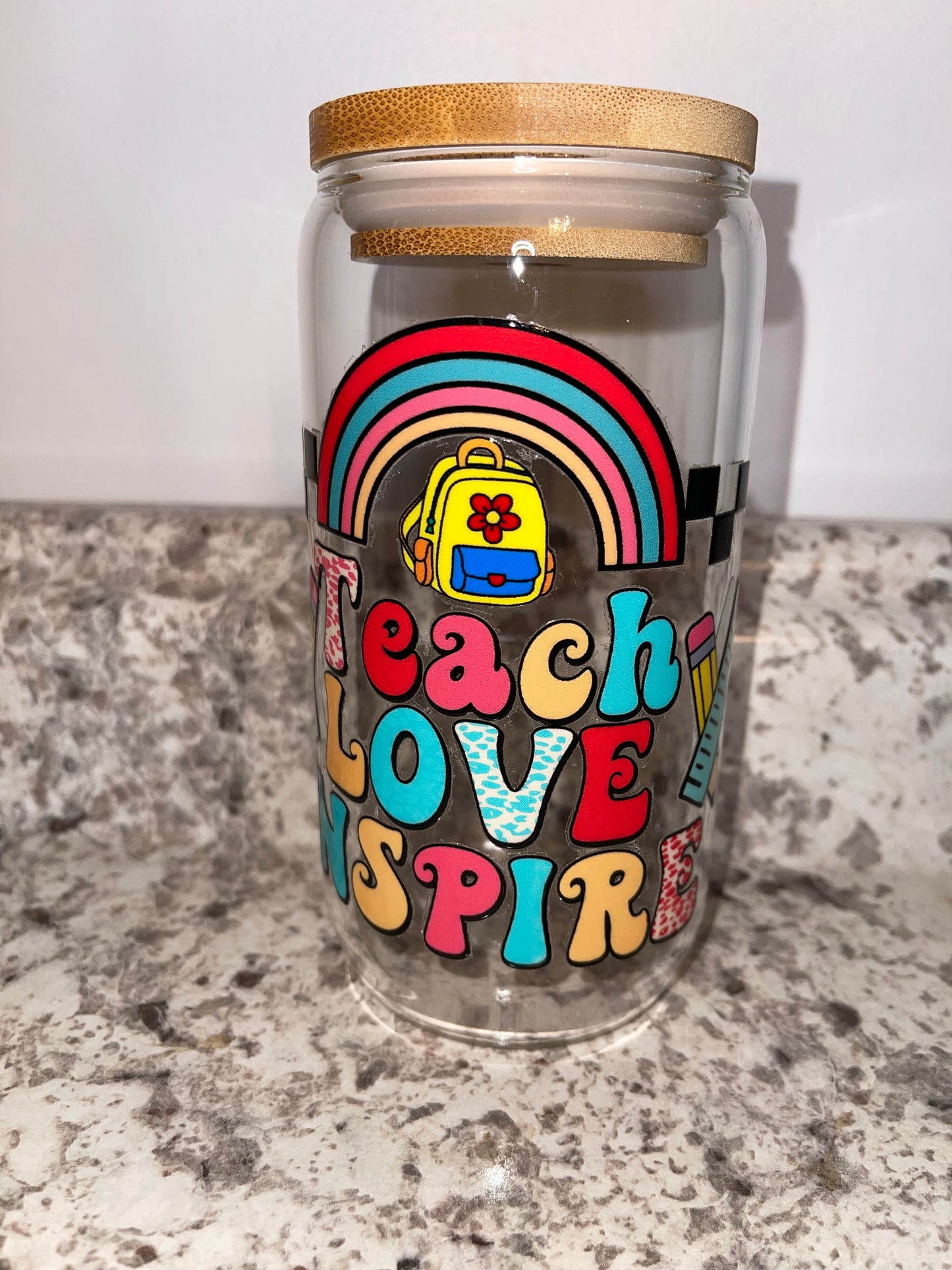 Teach Love Inspire 16oz. Glass can