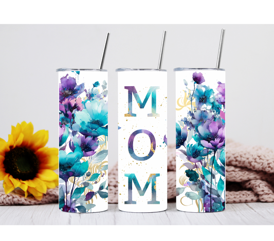 Mom Blue & Purple Watercolor 20oz Tumbler