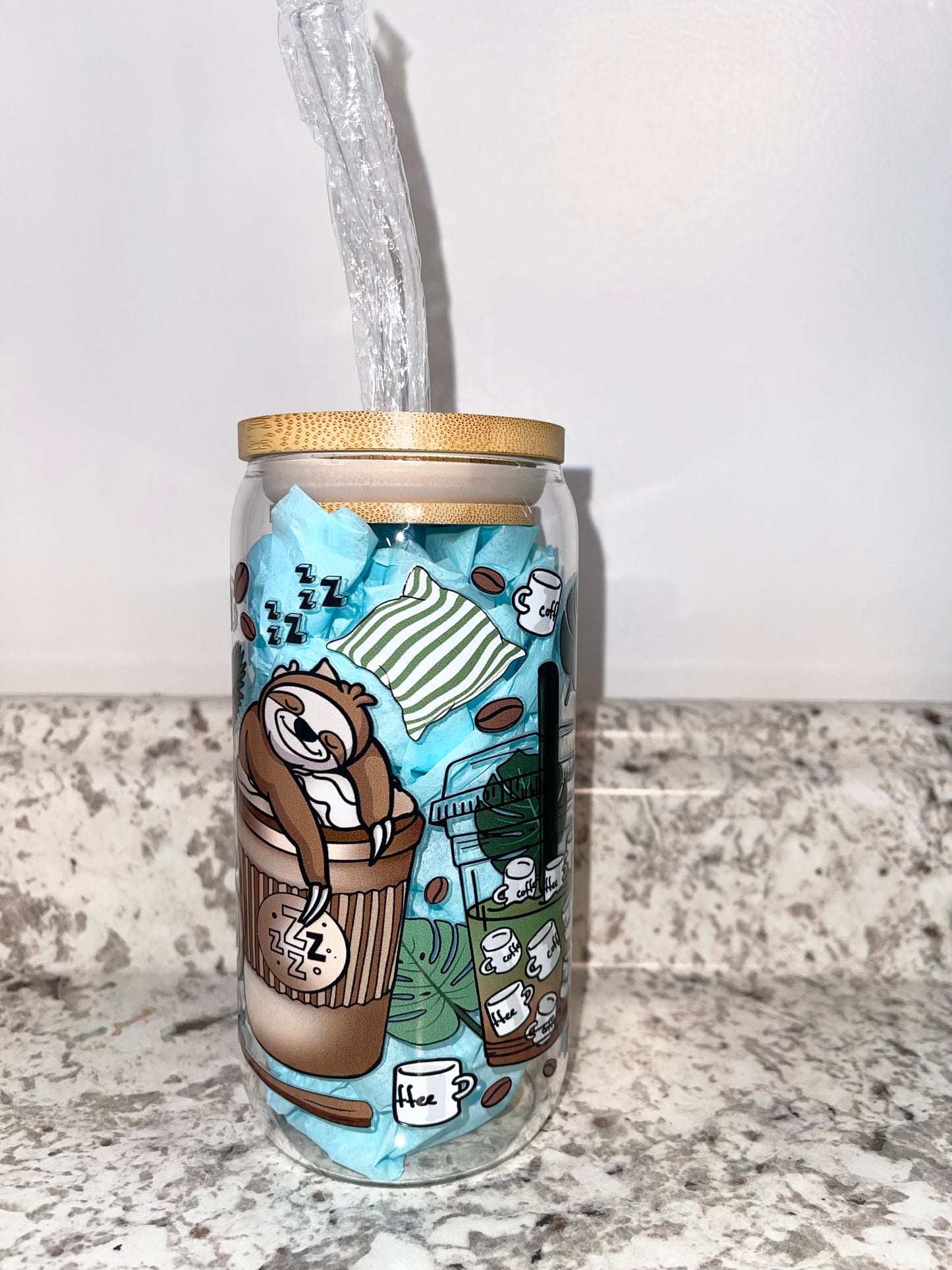 Happy Sloth Coffee 16oz glass can