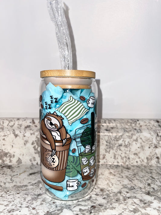 Happy Sloth Coffee 16oz glass can