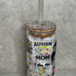 Autism Mom 16oz Glass Can Cup With Bling Lid