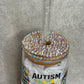 Autism Mom 16oz Glass Can Cup With Bling Lid