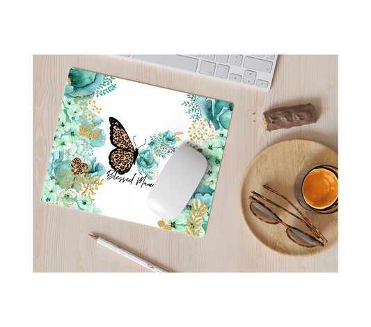 Blessed Mom With Blue Leopard Butterfly Mousepad