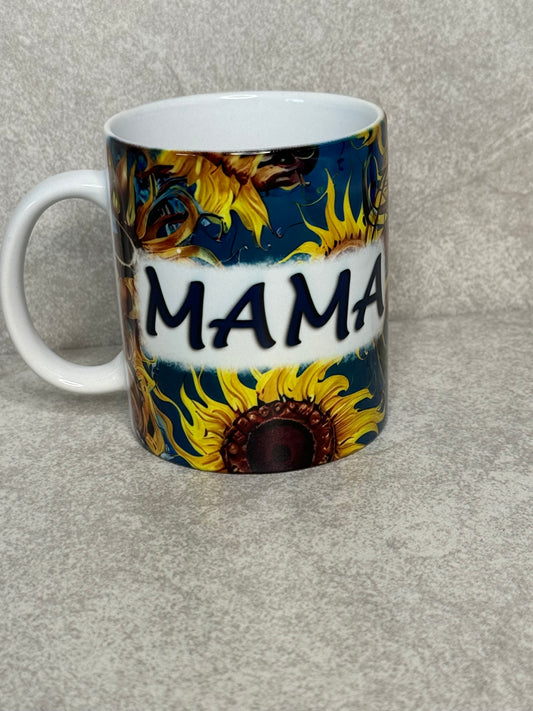 MAMA Blue With Sunflowers 11oz Mug