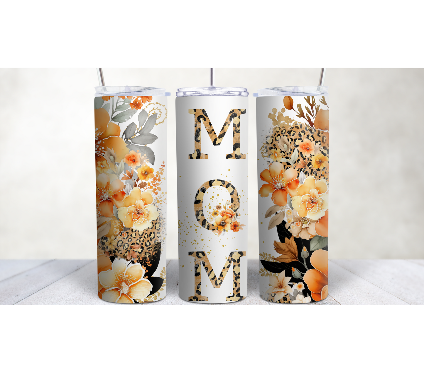 Mom With Leopard Fall Flowers 20oz Tumbler