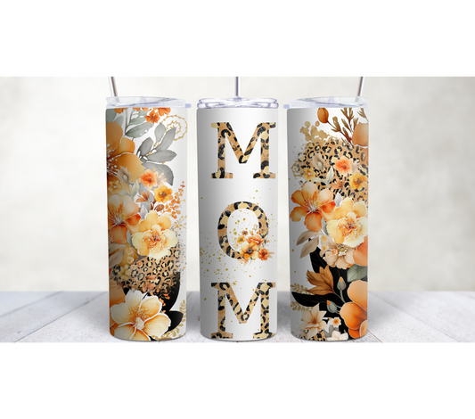 Mom With Leopard Fall Flowers 20oz Tumbler