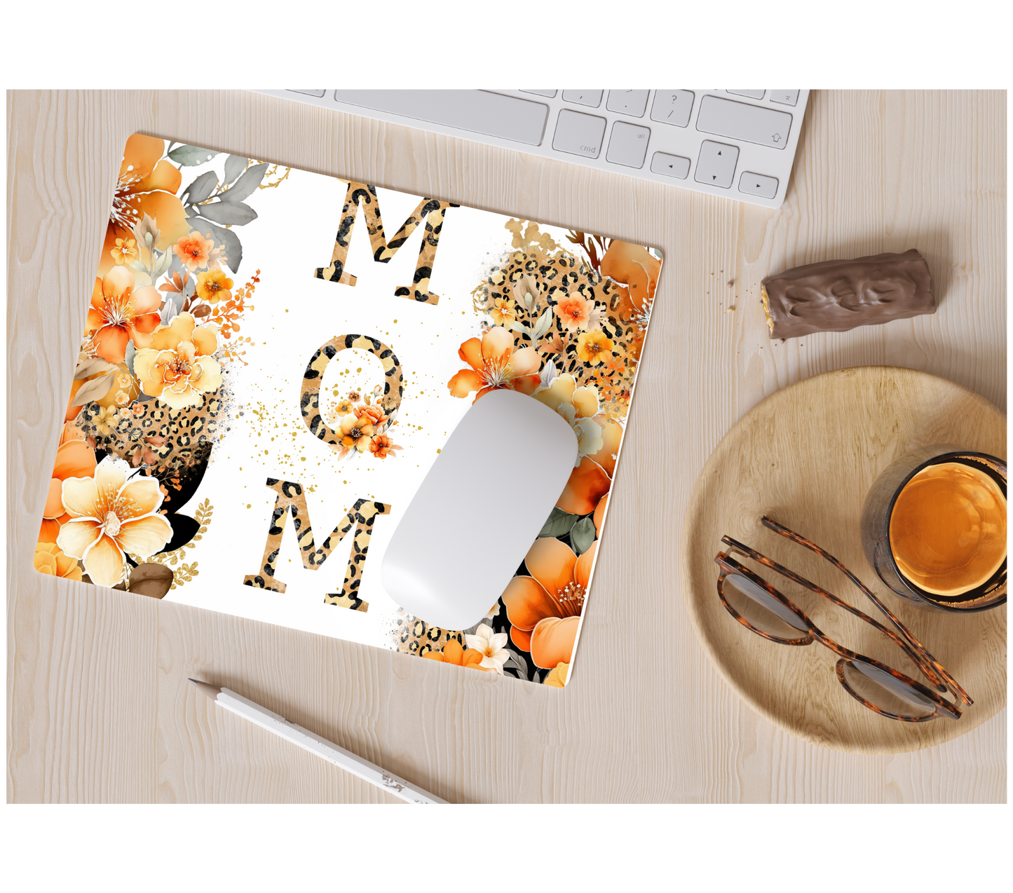 Mom With Leopard Fall Flowers Mousepad