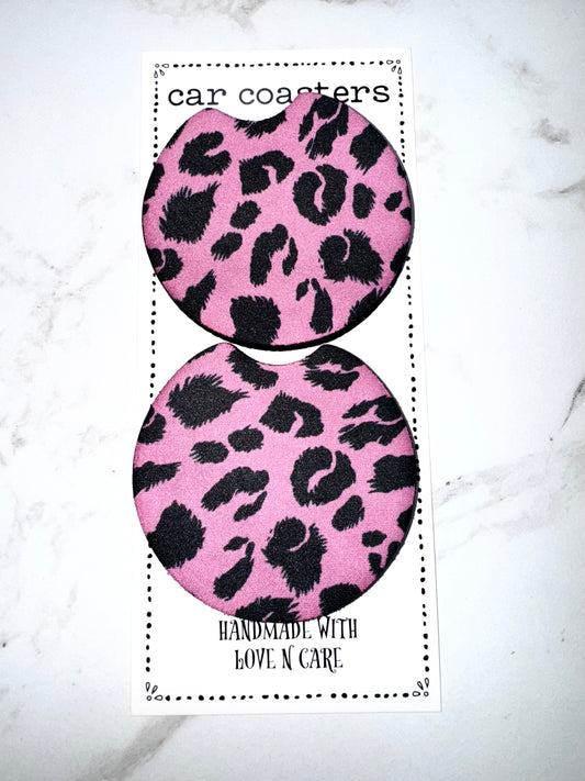 Pink and Black Leopard Car Coasters