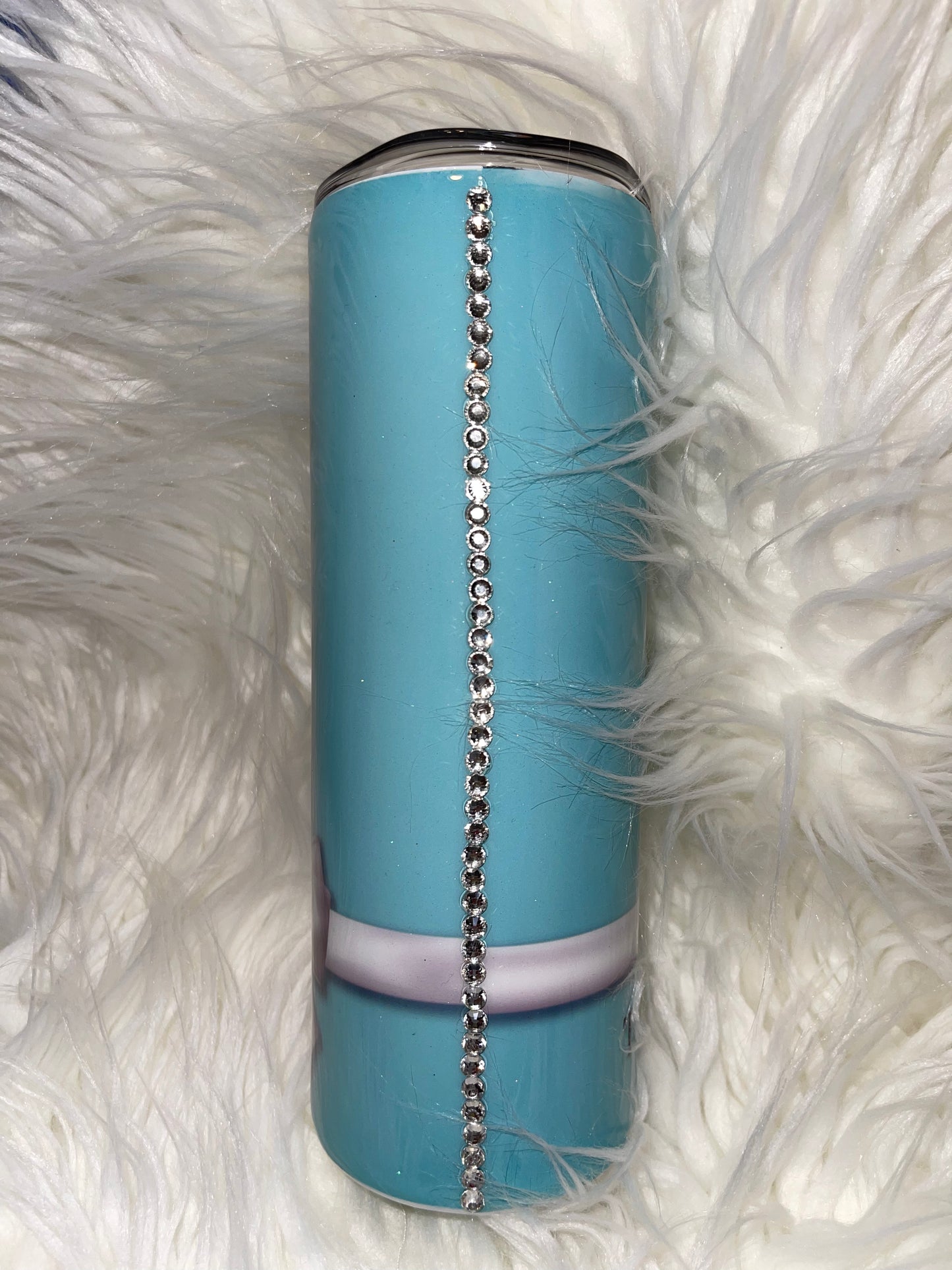 20oz Designer Tumbler-T- with bow-Light Blue Bling back