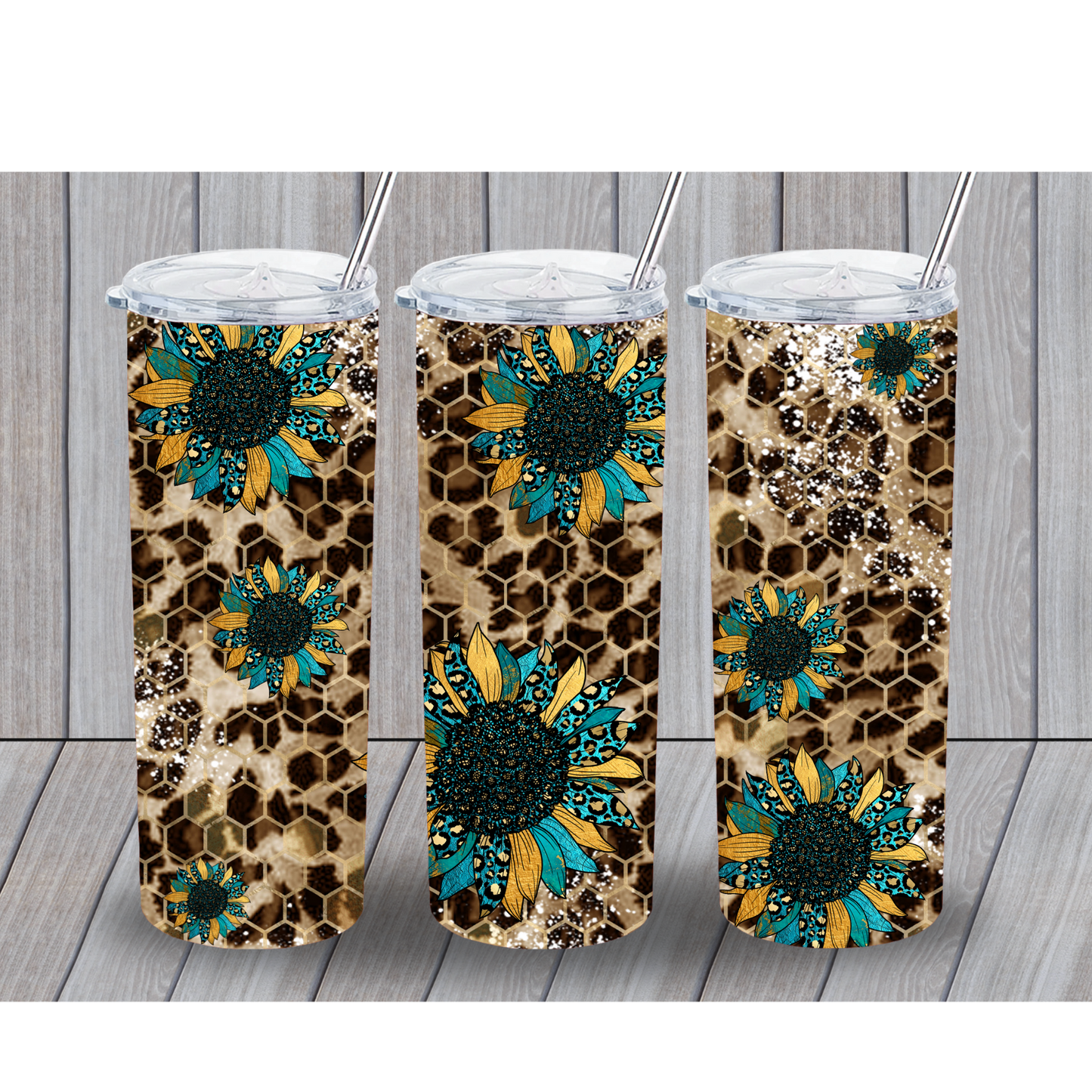 Leopard Teal Sunflower 20oz Tumbler