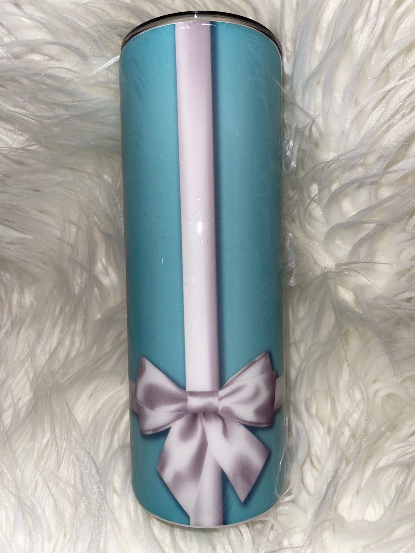 20oz Designer Tumbler-T- with bow-Light Blue Bling back