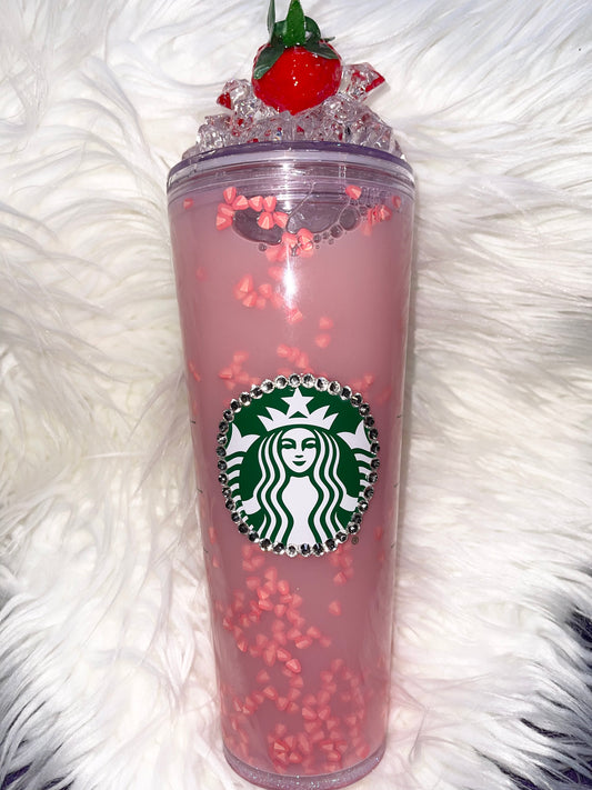 Pink Drink Starbucks Inspired Cup with Ice Topping